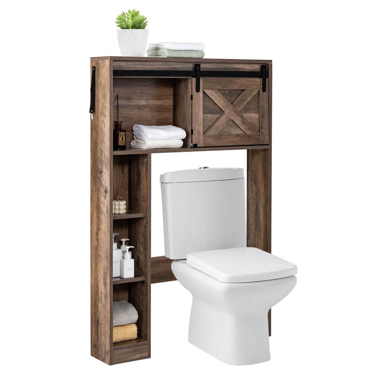 4 Tier Bathroom Storage Cabinet with Sliding Barn Door