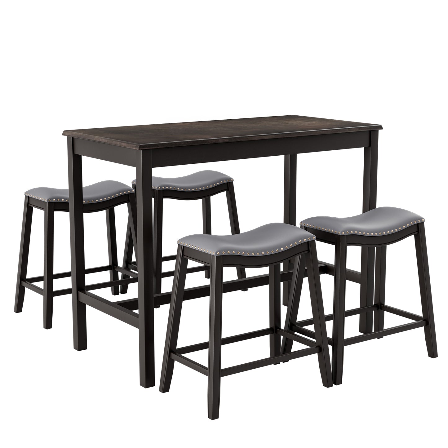 Modern 5 Piece Counter Height Dining Table Set with 4 Padded Saddle Stools for Kitchen or Small Space
