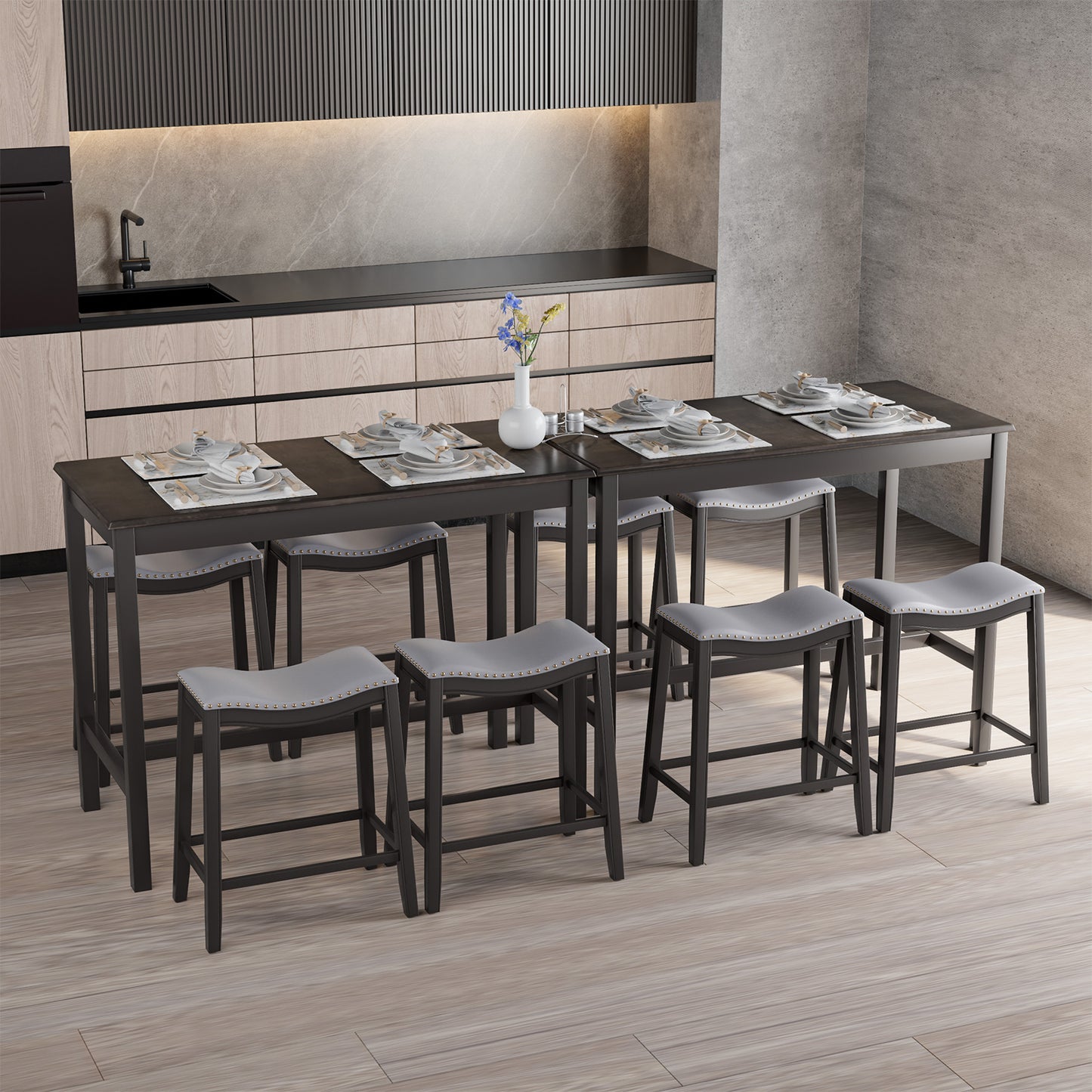 Modern 5 Piece Counter Height Dining Table Set with 4 Padded Saddle Stools for Kitchen or Small Space