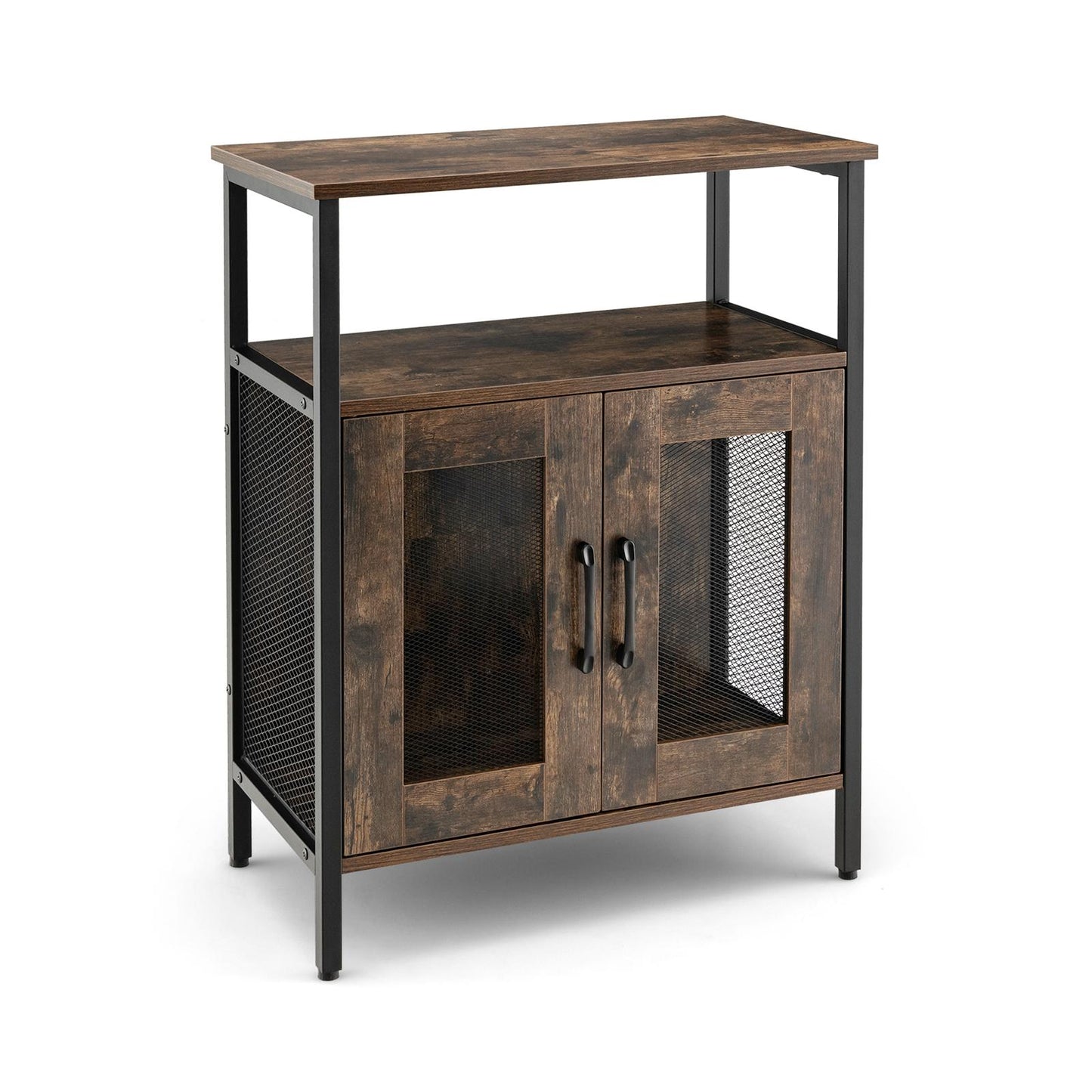 Modern Industrial Buffet Cabinet with Storage Shelves and Removable Wine Rack
