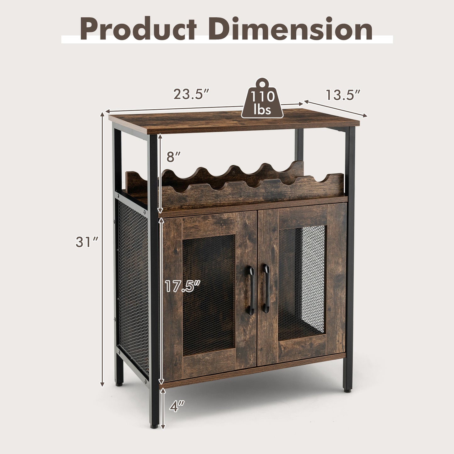 Modern Industrial Buffet Cabinet with Storage Shelves and Removable Wine Rack