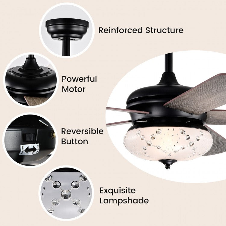 52 Inch Retro Ceiling Fan with Remote Control & Dual-Finish Oak Blades