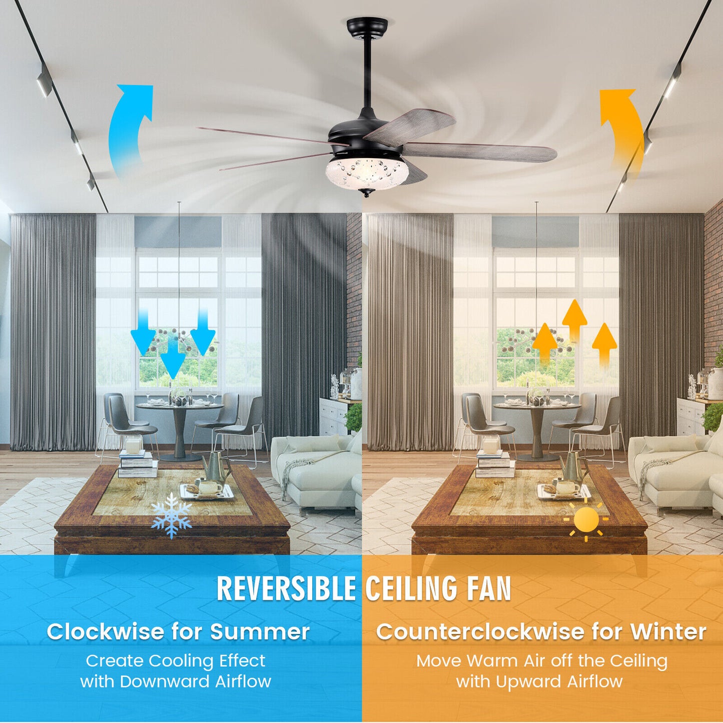 52 Inch Retro Ceiling Fan with Remote Control & Dual-Finish Oak Blades