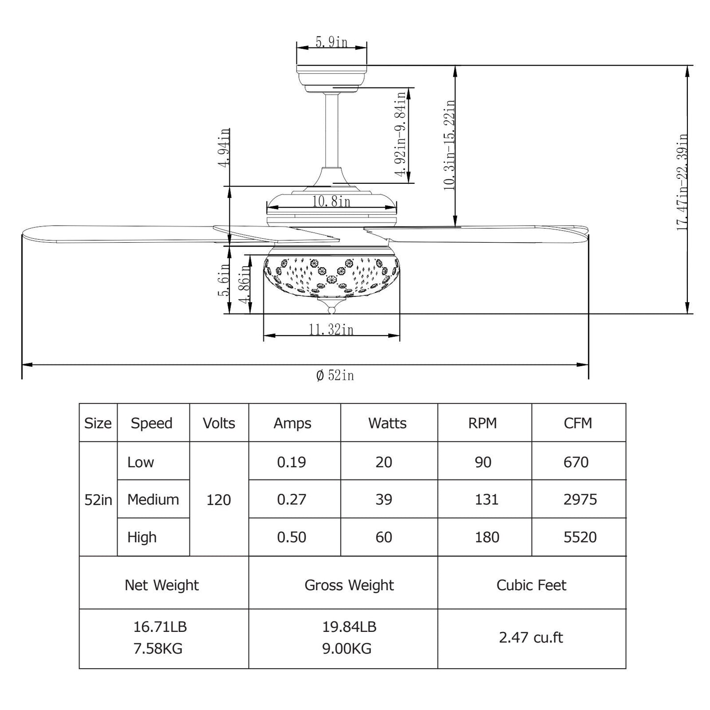 52 Inch Retro Ceiling Fan with Remote Control & Dual-Finish Oak Blades
