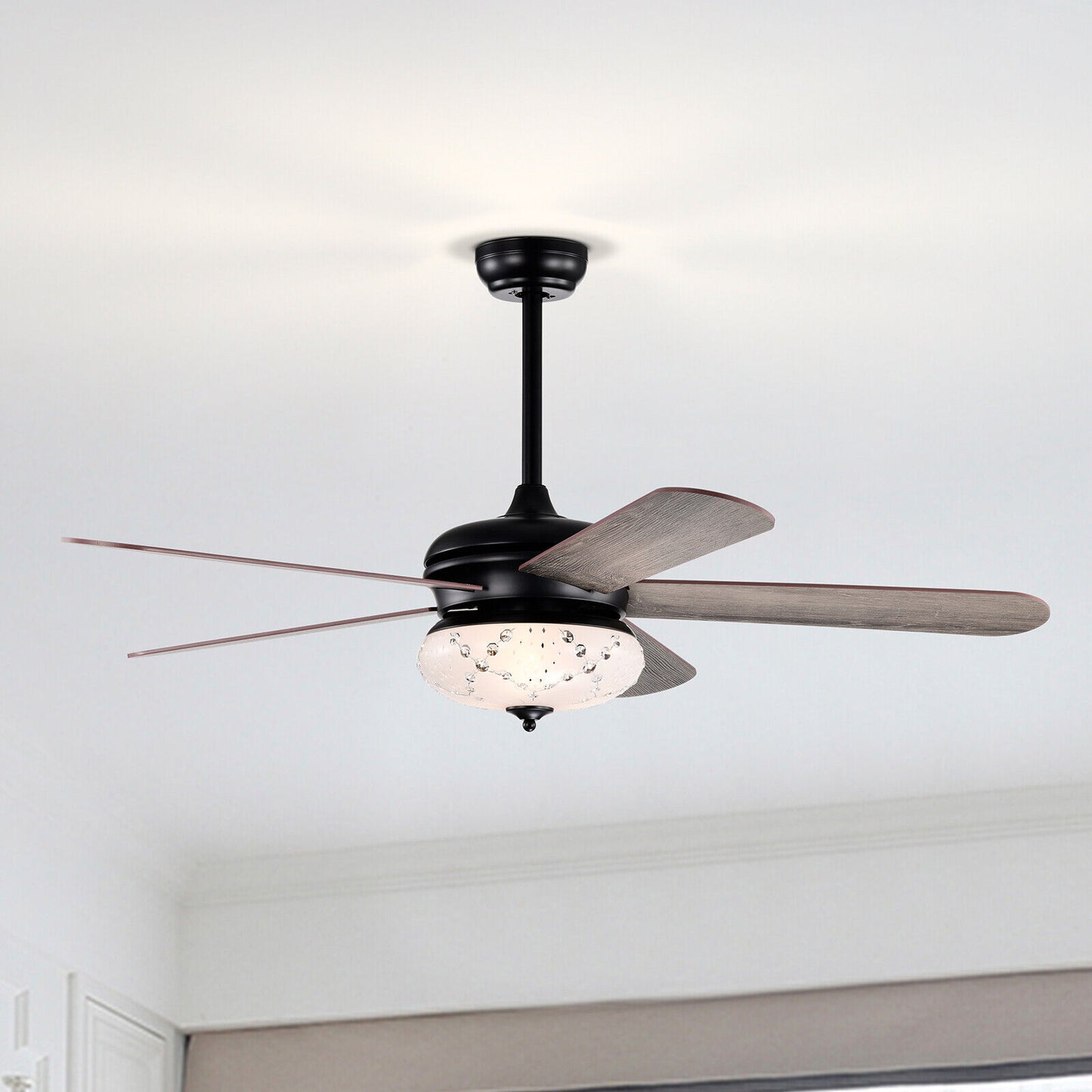 52 Inch Retro Ceiling Fan with Remote Control & Dual-Finish Oak Blades