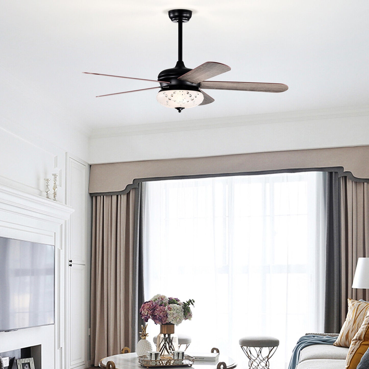 52 Inch Retro Ceiling Fan with Remote Control & Dual-Finish Oak Blades