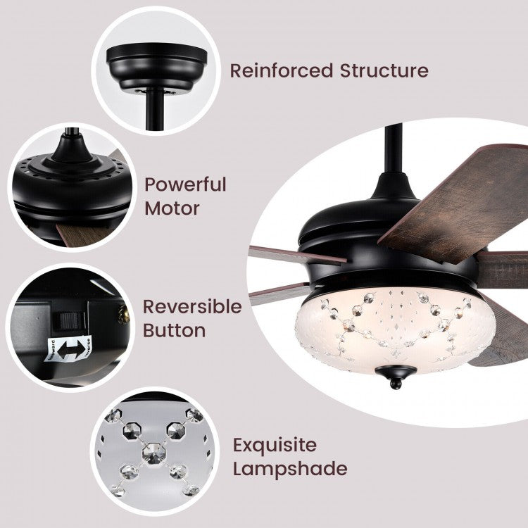52 Inch Retro Ceiling Fan with Remote Control & Dual-Finish Walnut Blades