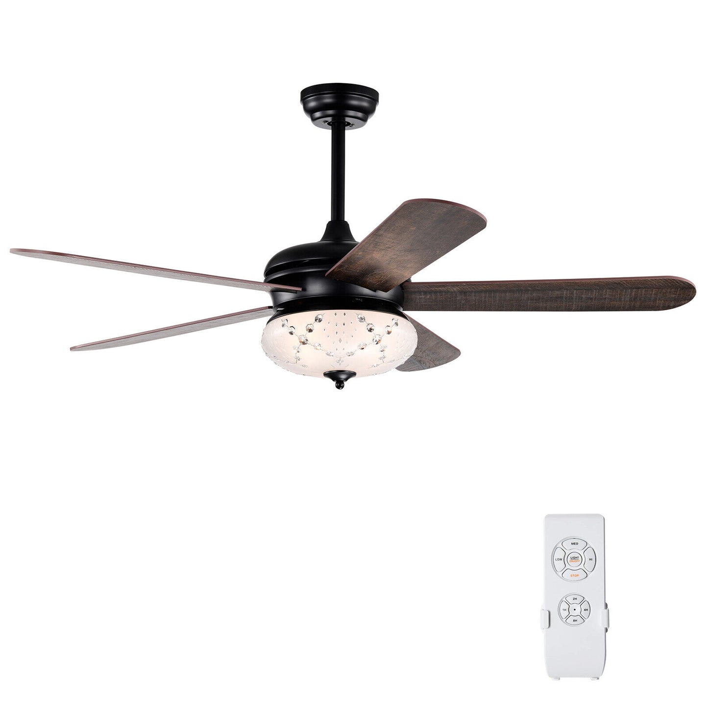 52 Inch Retro Ceiling Fan with Remote Control & Dual-Finish Walnut Blades