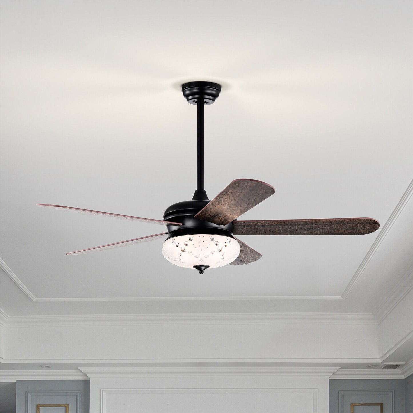 52 Inch Retro Ceiling Fan with Remote Control & Dual-Finish Walnut Blades