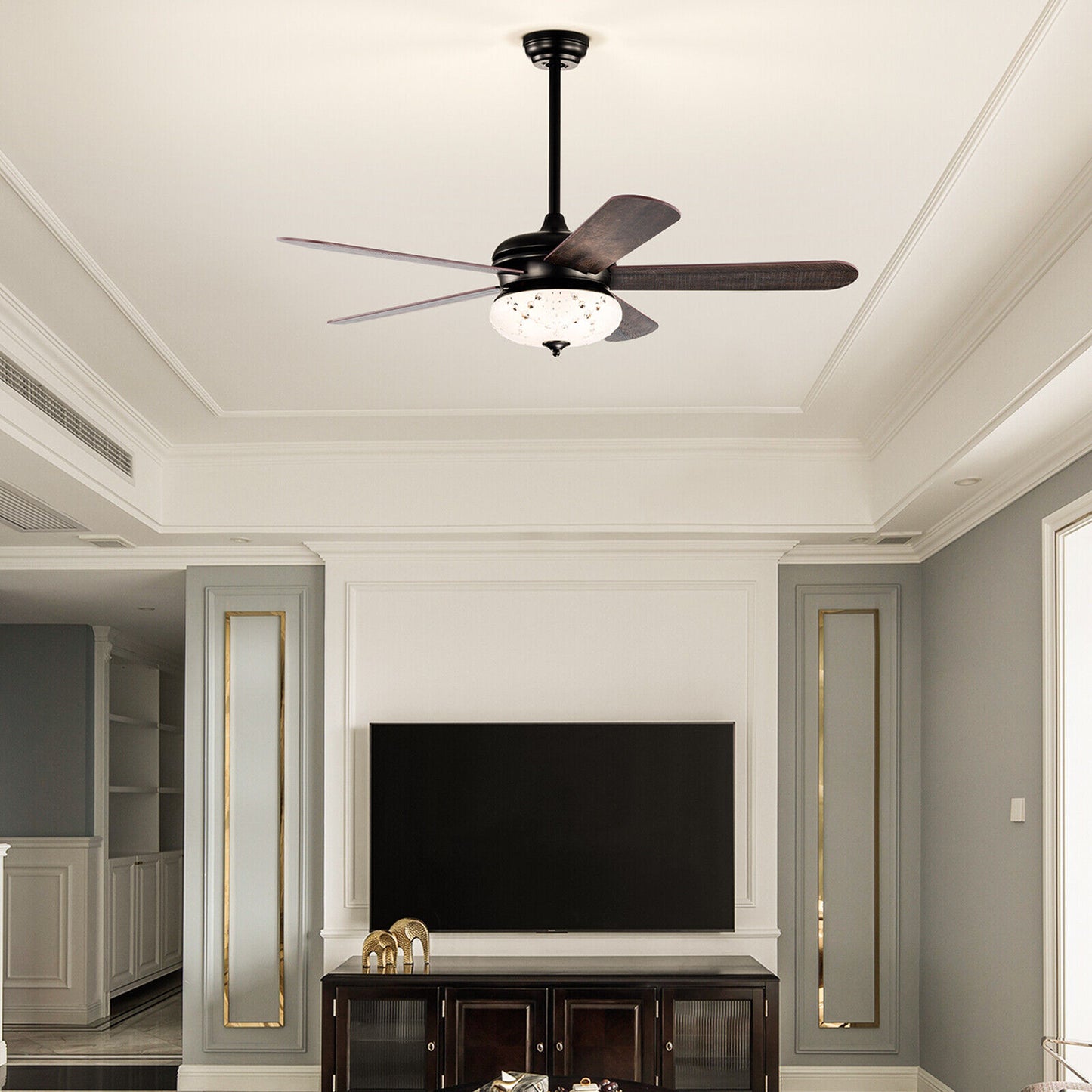 52 Inch Retro Ceiling Fan with Remote Control & Dual-Finish Walnut Blades