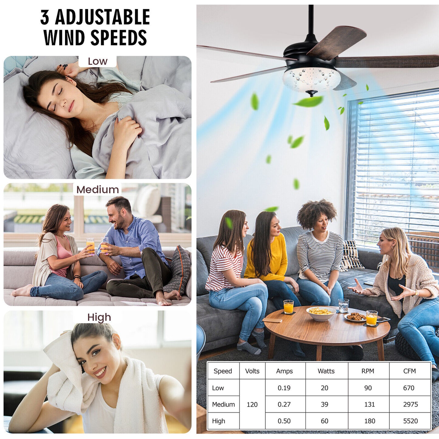 52 Inch Retro Ceiling Fan with Remote Control & Dual-Finish Walnut Blades