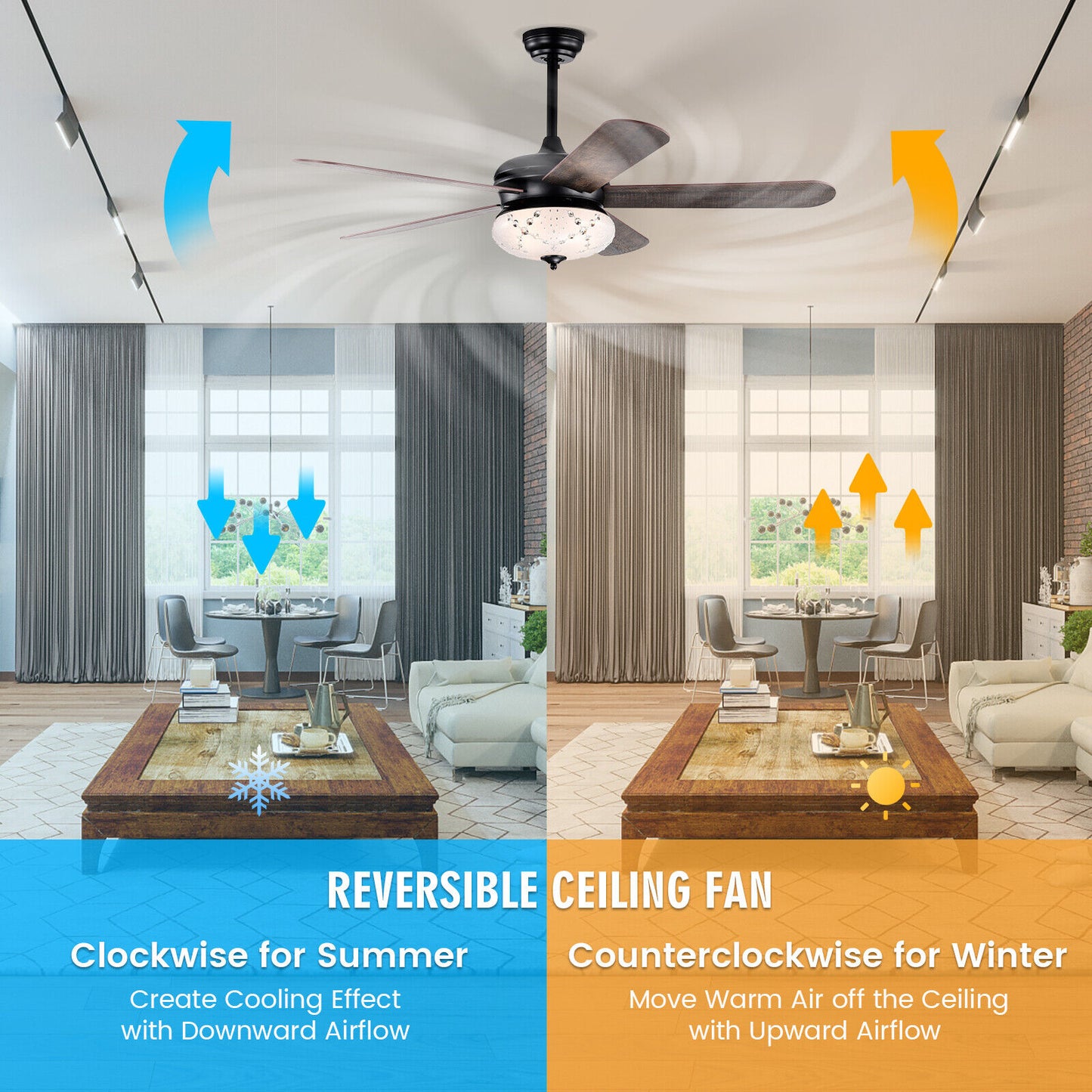 52 Inch Retro Ceiling Fan with Remote Control & Dual-Finish Walnut Blades