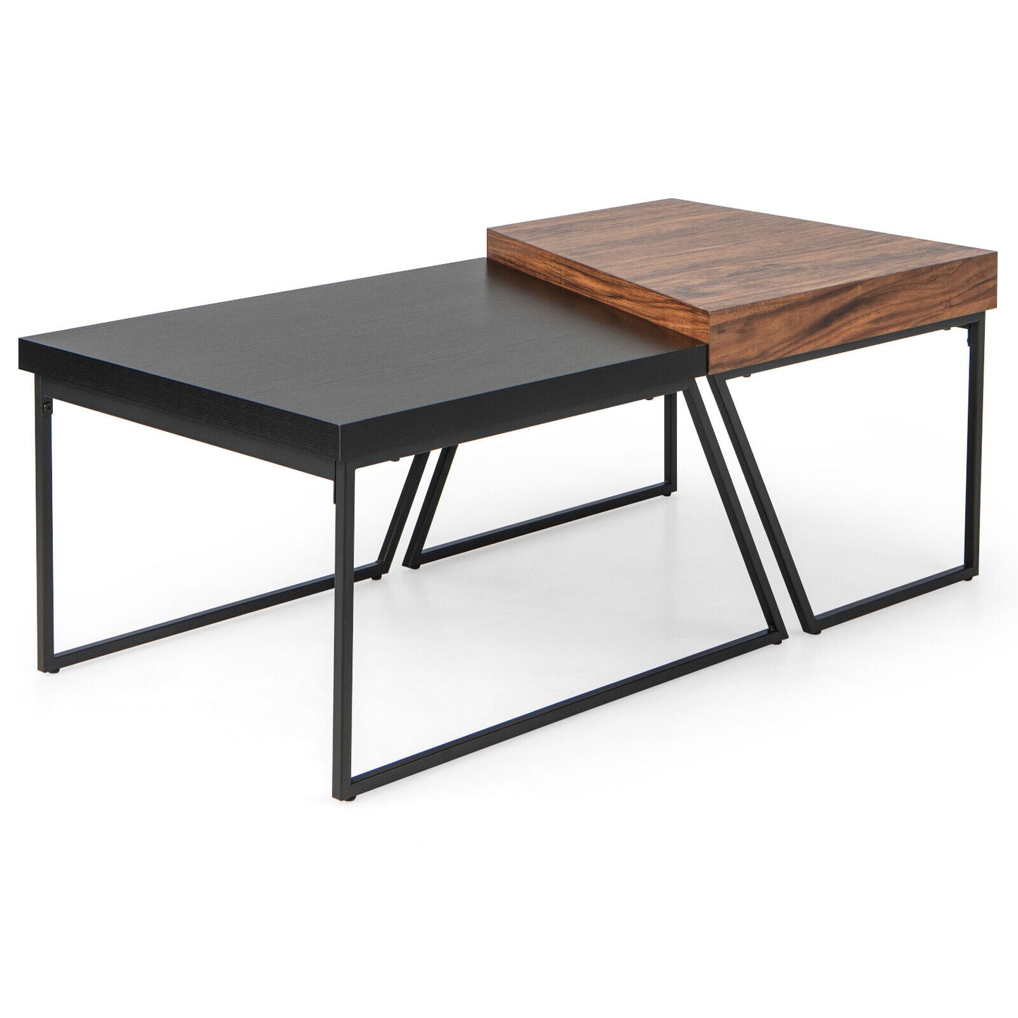 Set of 2 Coffee Tables with Metal Frames and Spacious Wooden Tops