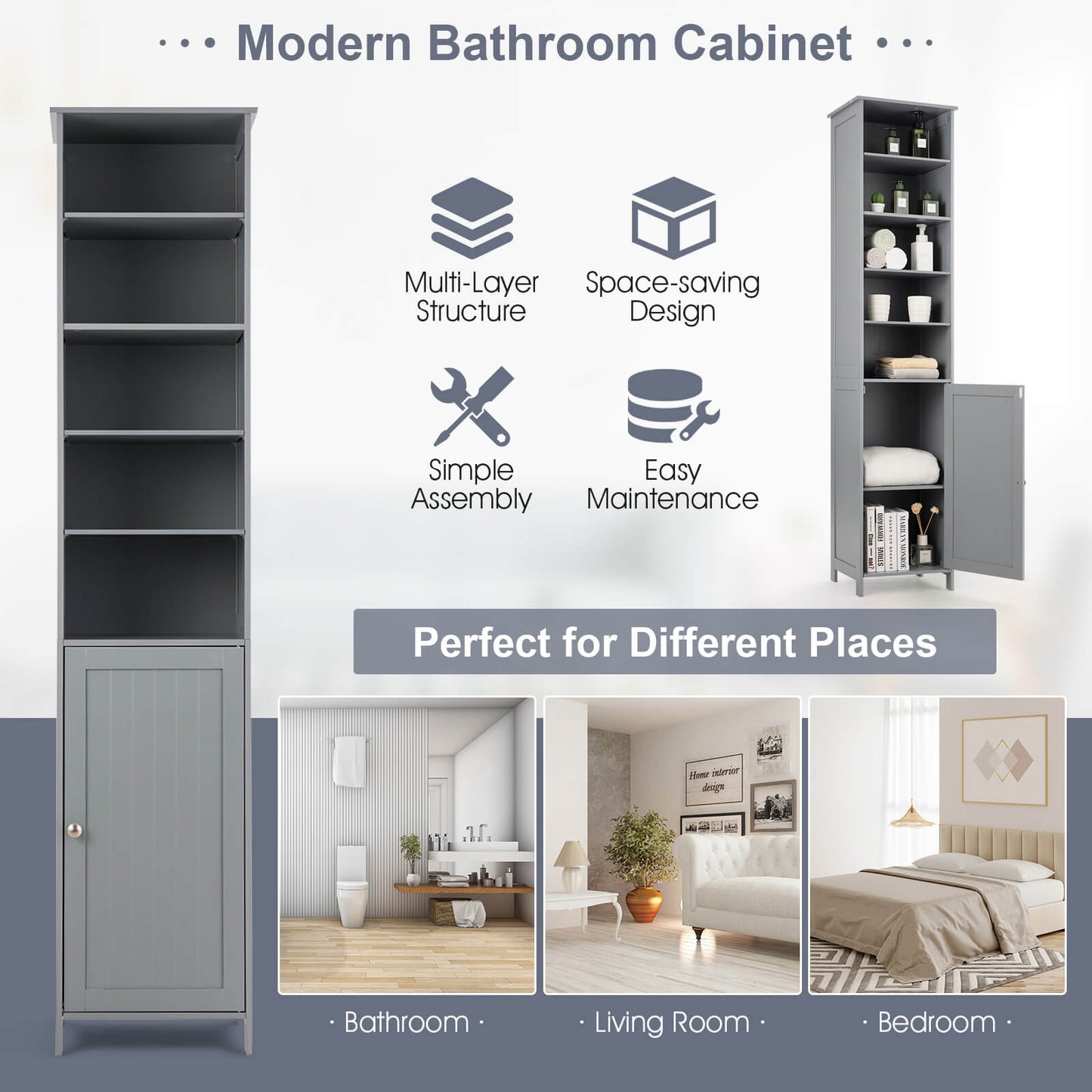 72 Inch Freestanding Tall Storage Cabinet with Adjustable Shelves & Cupboard