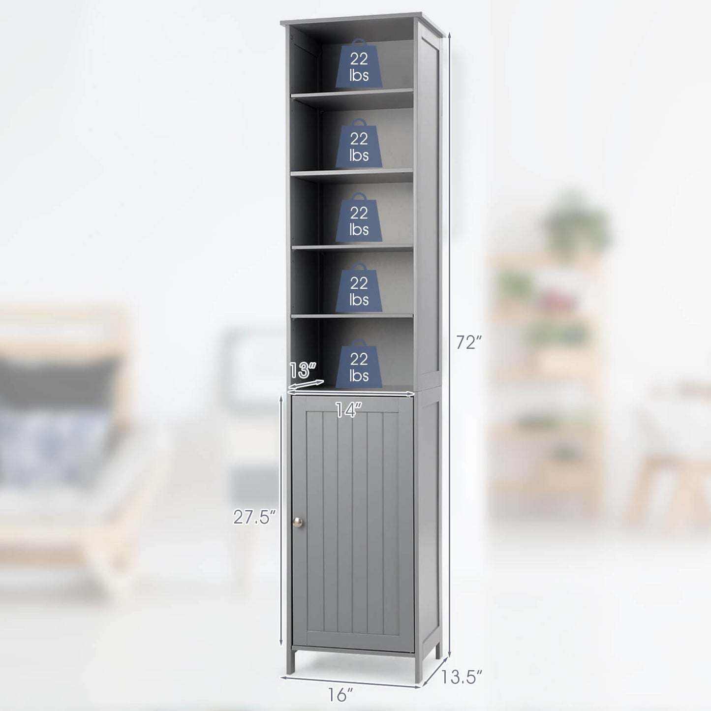 72 Inch Freestanding Tall Storage Cabinet with Adjustable Shelves & Cupboard