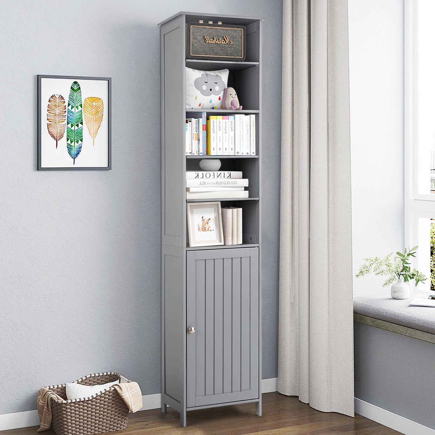 72 Inch Freestanding Tall Storage Cabinet with Adjustable Shelves & Cupboard