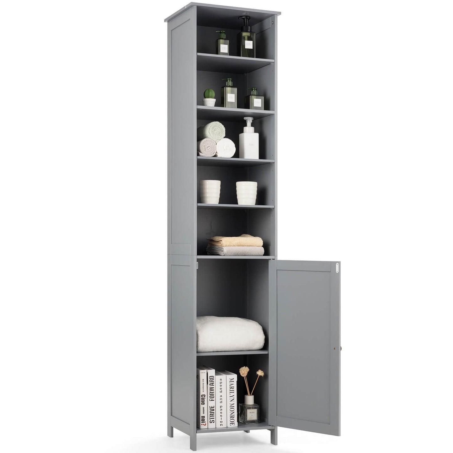 72 Inch Freestanding Tall Storage Cabinet with Adjustable Shelves & Cupboard