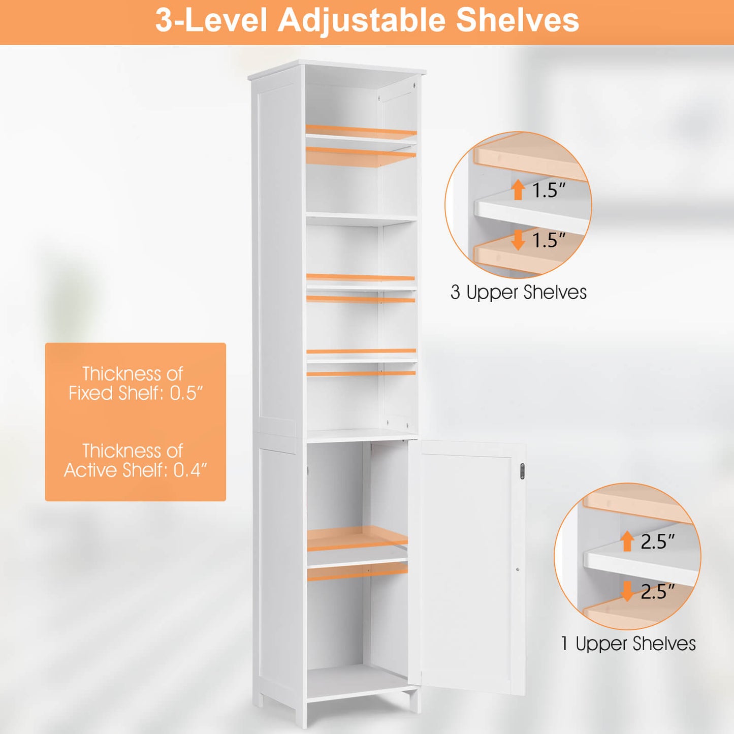 72 Inch Freestanding Tall Storage Cabinet with Adjustable Shelves & Cupboard