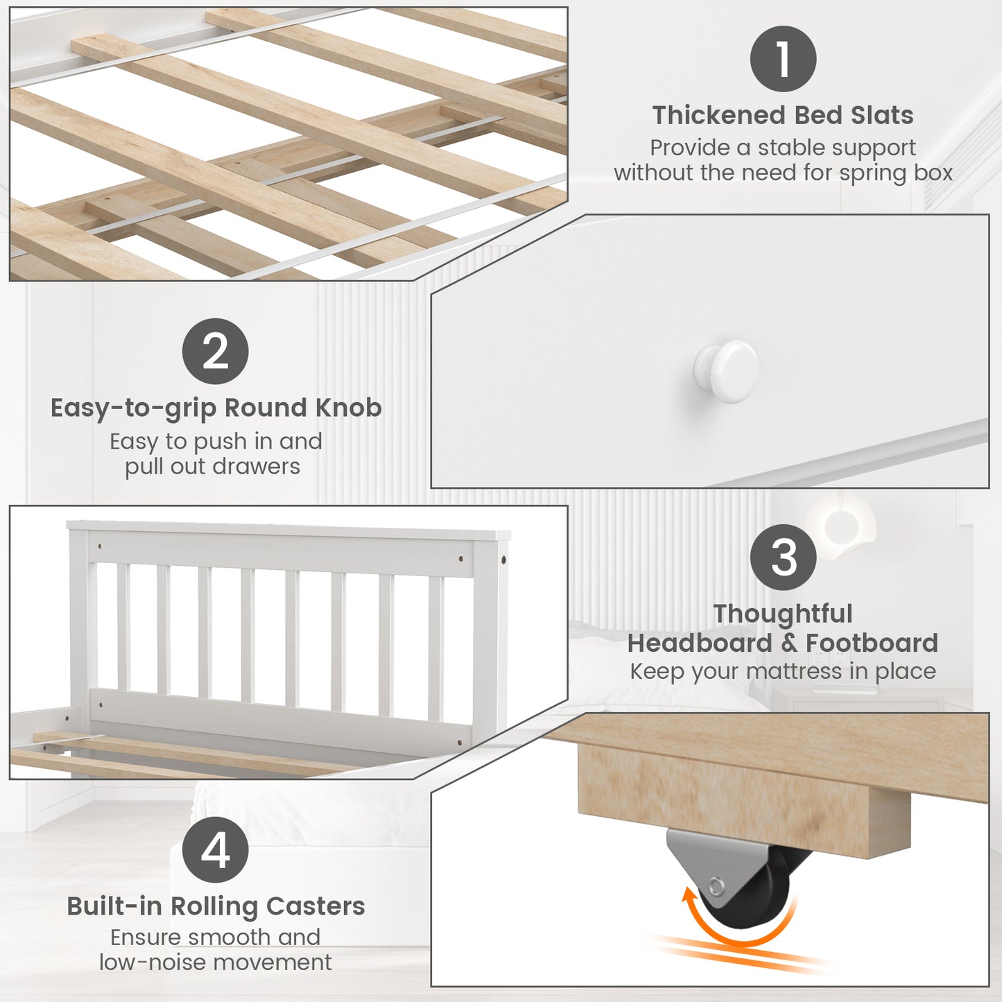 Wood Twin Captain’s Bed with Trundle and Three Storage Drawers for Kids or Guest Room White