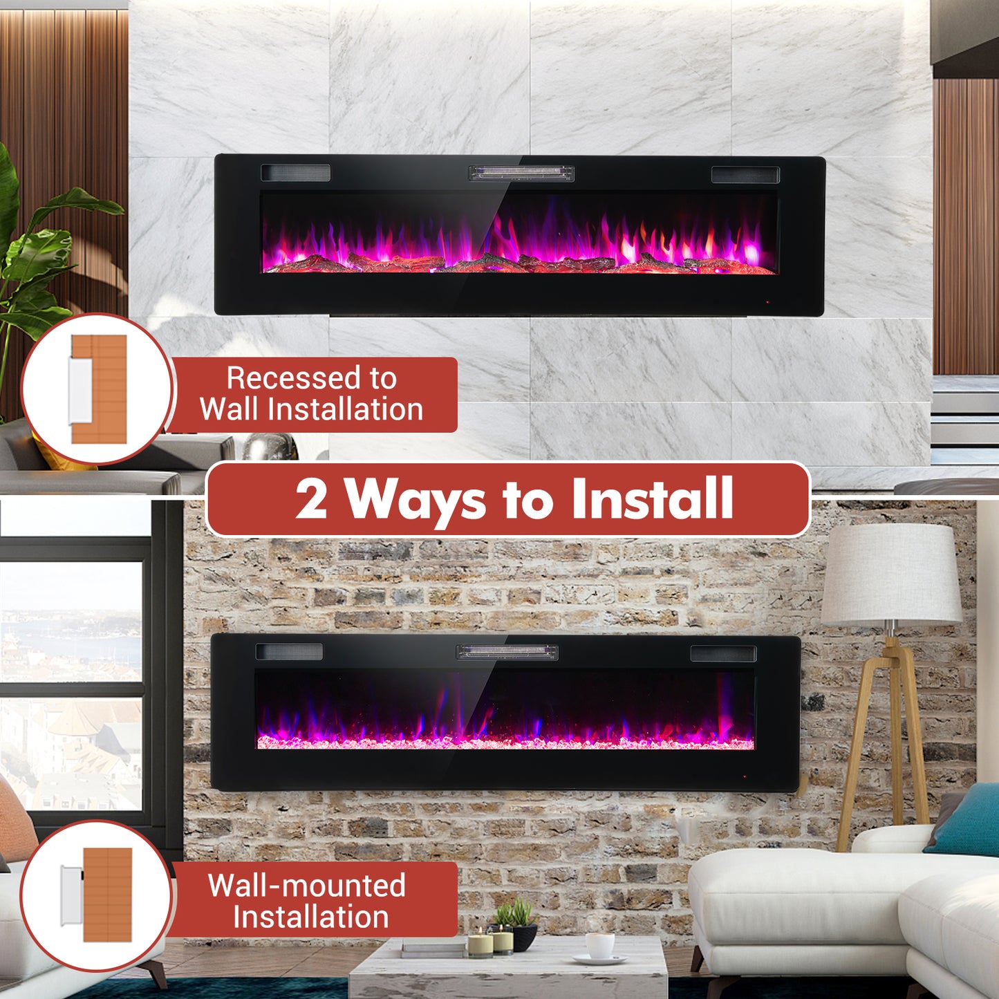 60 Inch Ultra Slim Electric Fireplace with Remote and Adjustable Timer