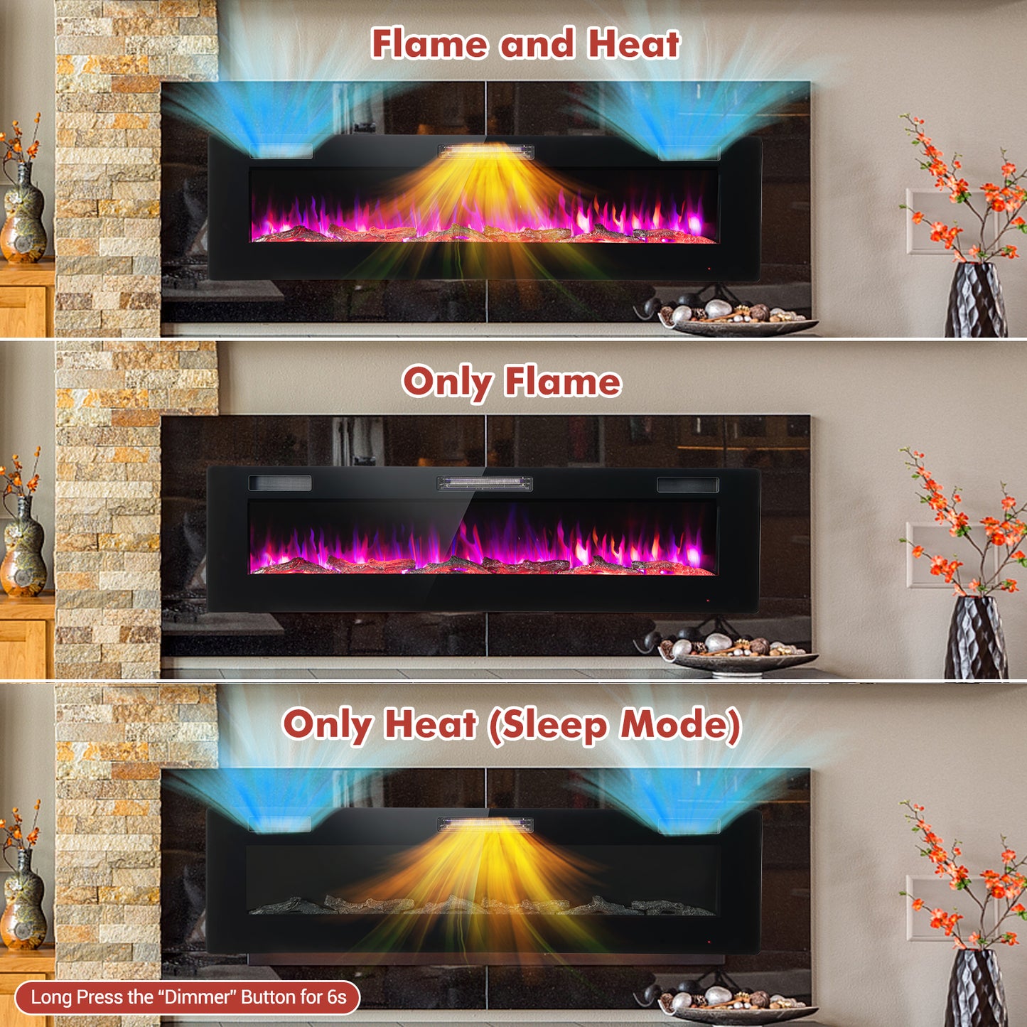 60 Inch Ultra Slim Electric Fireplace with Remote and Adjustable Timer