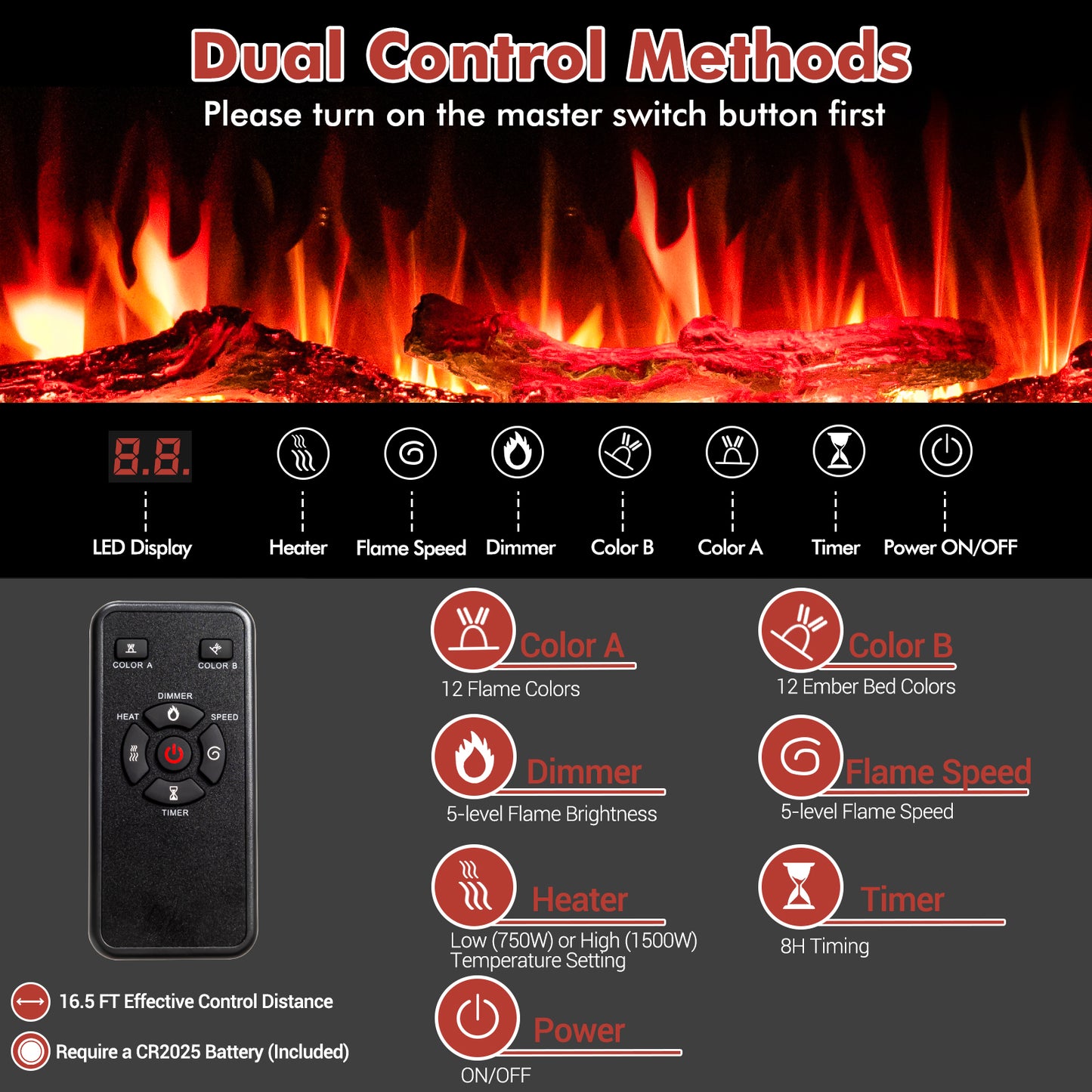 60 Inch Ultra Slim Electric Fireplace with Remote and Adjustable Timer