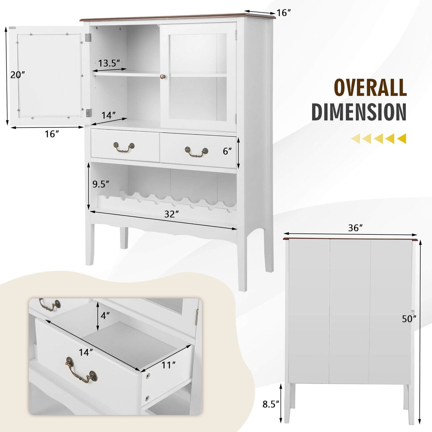 Elegant Sideboard Buffet Cabinet with Tempered Glass Doors and Wine Storage