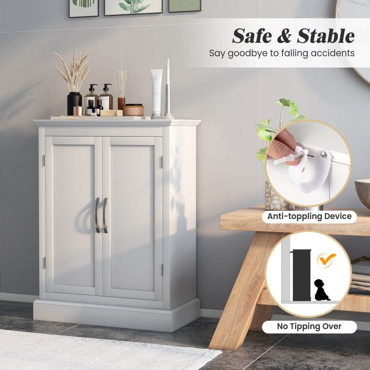 2 Door Freestanding Storage Cabinet with Adjustable Shelves and Waterproof Finish