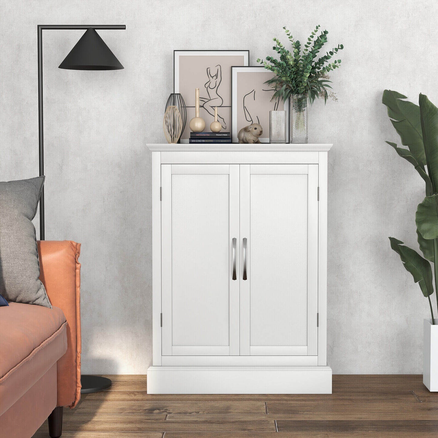 2 Door Freestanding Storage Cabinet with Adjustable Shelves and Waterproof Finish