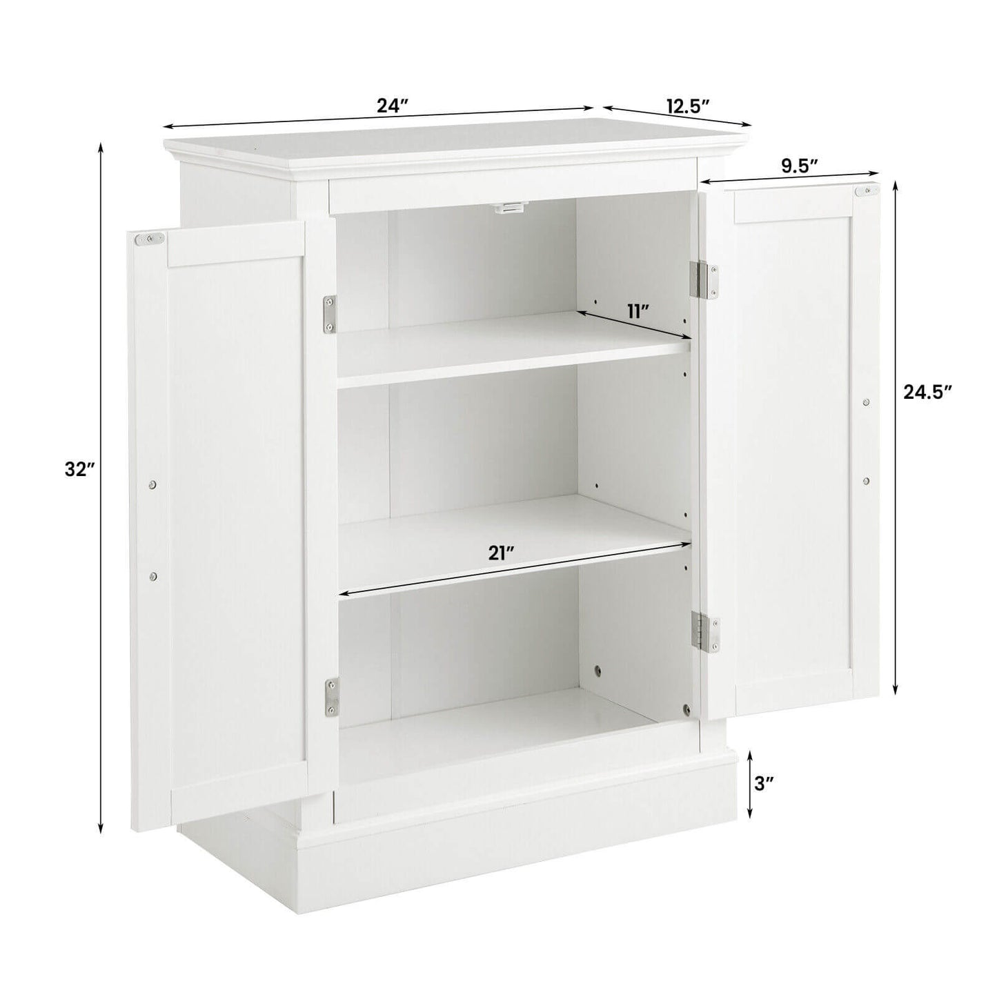 2 Door Freestanding Storage Cabinet with Adjustable Shelves and Waterproof Finish