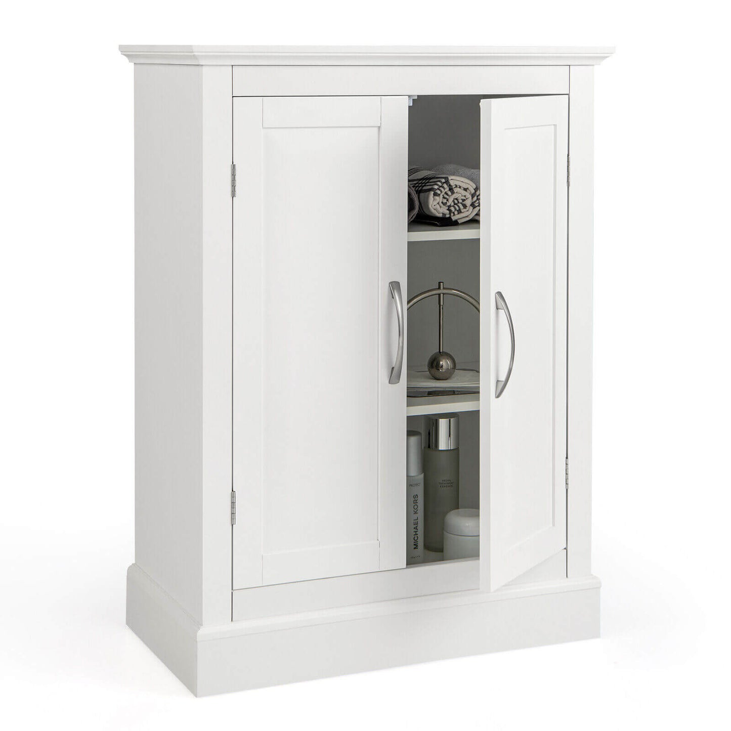 2 Door Freestanding Storage Cabinet with Adjustable Shelves and Waterproof Finish