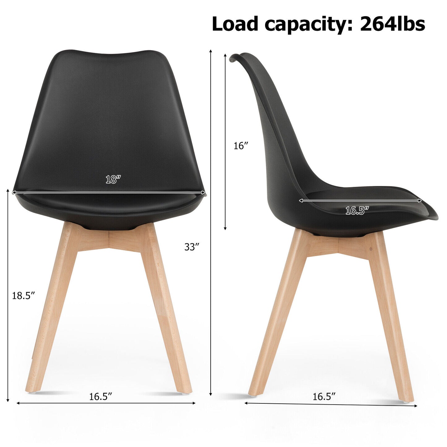 Set of 4 Modern Dining Chairs with PU Leather Seats and Wooden Legs – Mid-Century Black