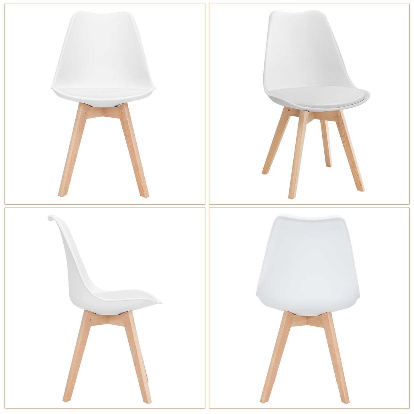 Set of 4 Modern Dining Chairs with PU Leather Seats and Wooden Legs – Mid-Century White