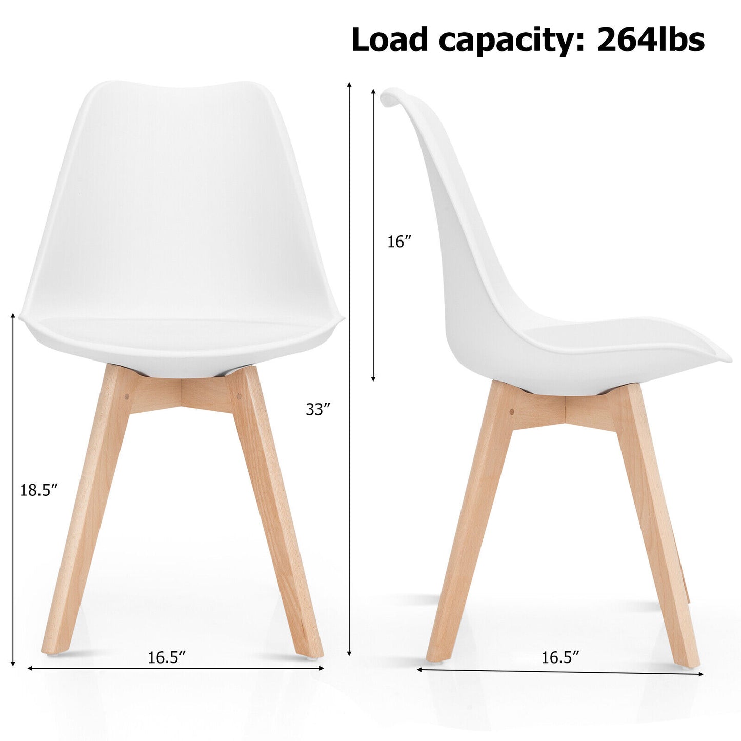 Set of 4 Modern Dining Chairs with PU Leather Seats and Wooden Legs – Mid-Century White