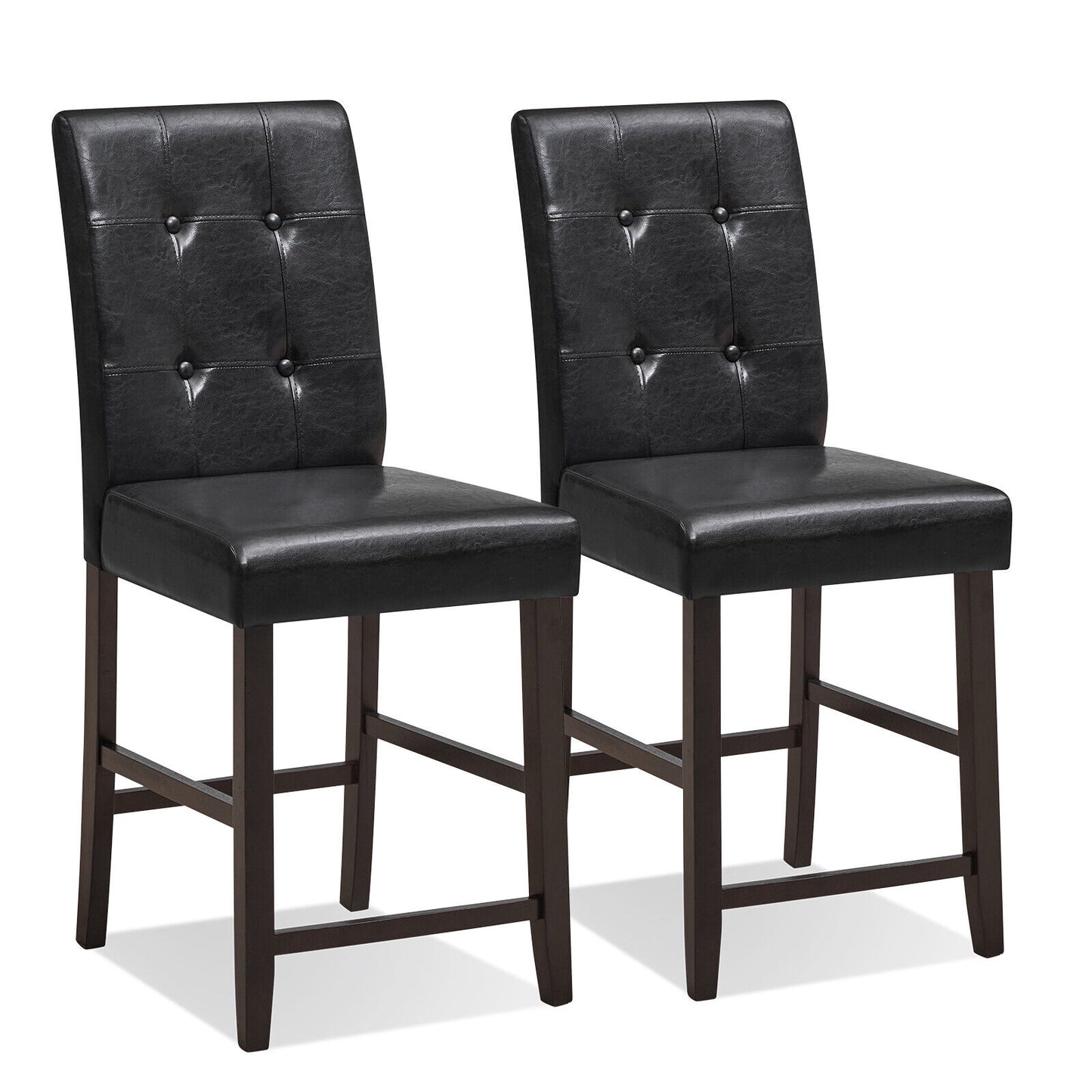 Set of 2 PU Leather Bar Chairs with Padded Seat, Button Tufted Back and Sturdy Rubber Wood Legs