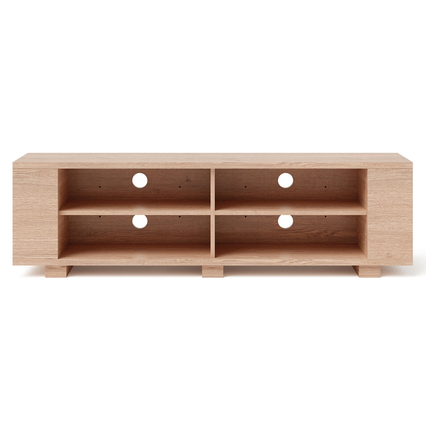 Modern 59 Inch Media Console with Adjustable Open Shelves for TVs up to 65 Inches in Natural