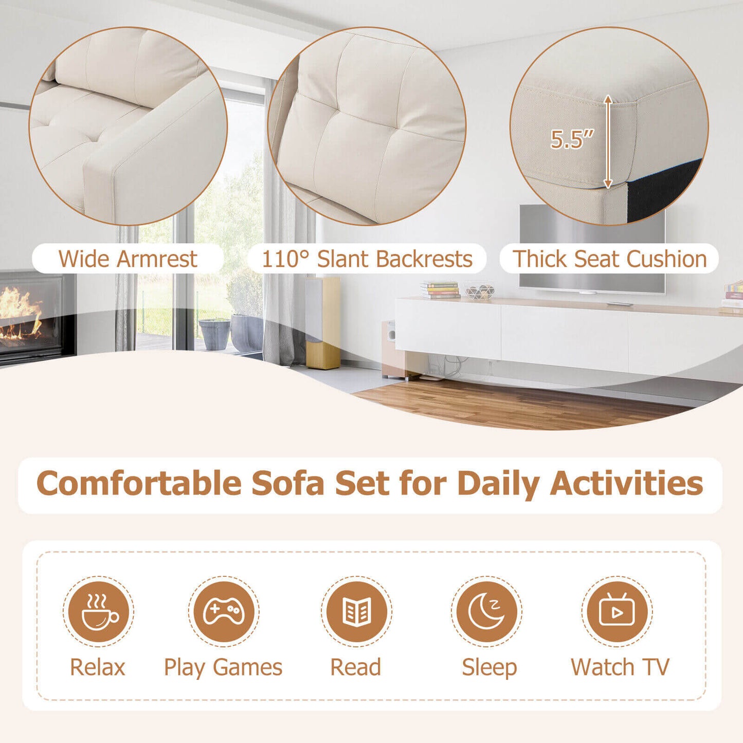 Modular L-Shaped Sectional Sofa Set with Storage Ottoman in Beige