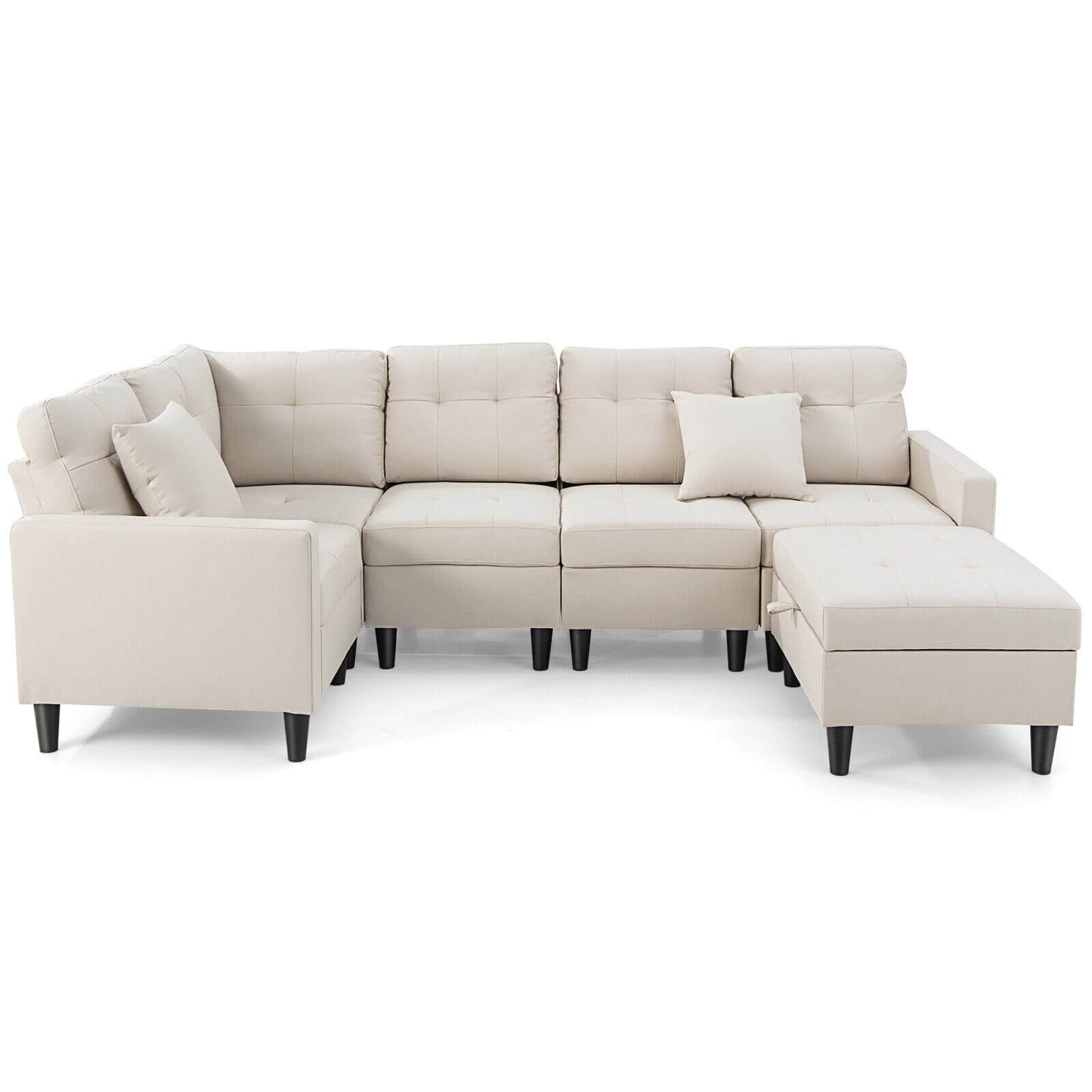 Modular L-Shaped Sectional Sofa Set with Storage Ottoman in Beige