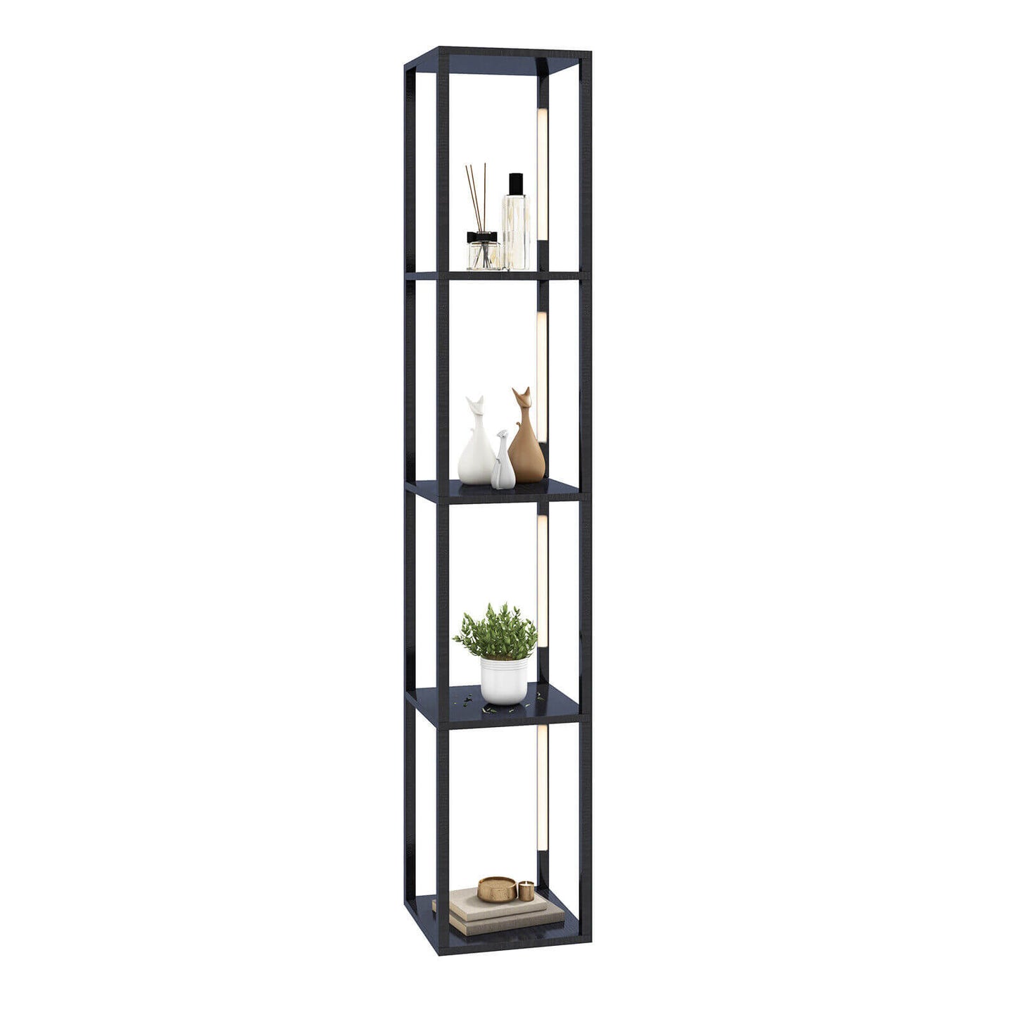 64 Inch Dimmable LED Floor Lamp with 360° Rotatable Poles and 4 Storage Shelves - Black