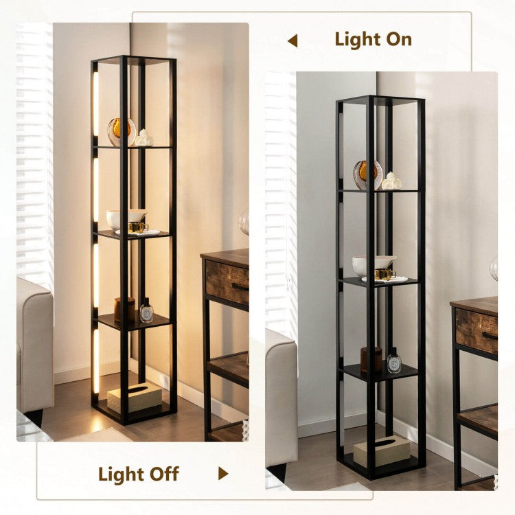64 Inch Dimmable LED Floor Lamp with 360° Rotatable Poles and 4 Storage Shelves - Black