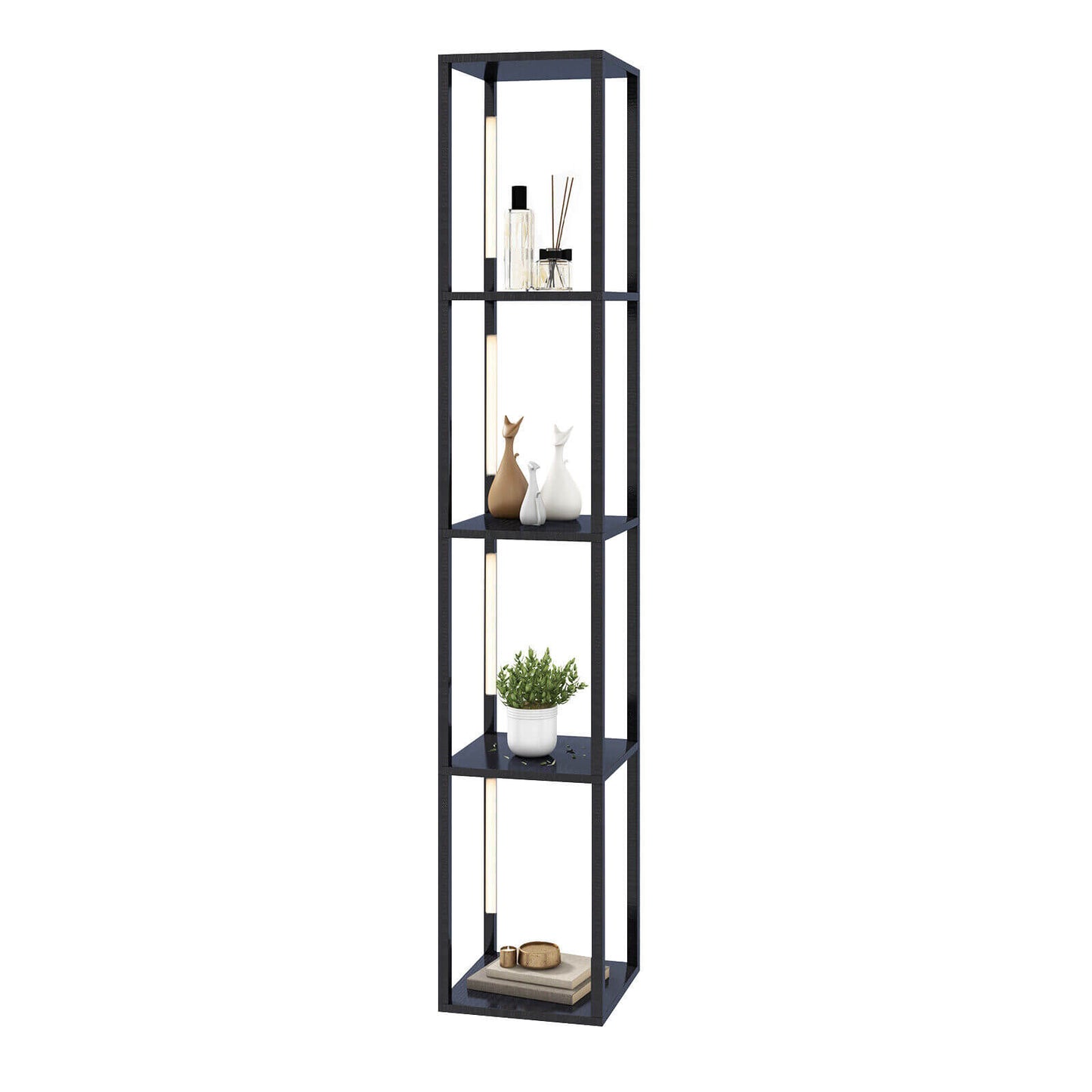 64 Inch Dimmable LED Floor Lamp with 360° Rotatable Poles and 4 Storage Shelves - Black