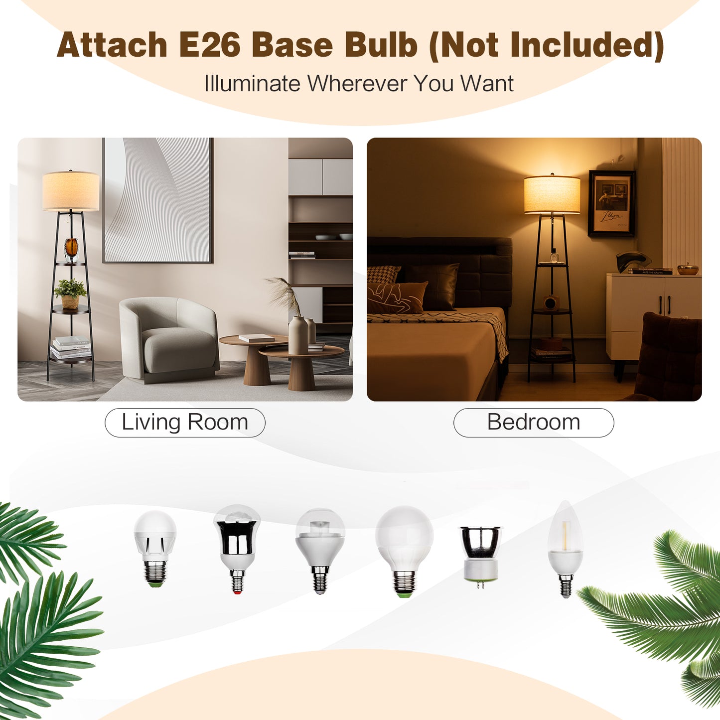 Modern Standing Floor Lamp with 3 Storage Shelves and Soft Linen Lampshade