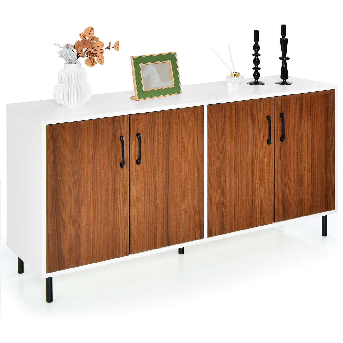 Modern 4 Door Storage Buffet Cabinet with Shelves for Kitchen Dining Room or Living Room