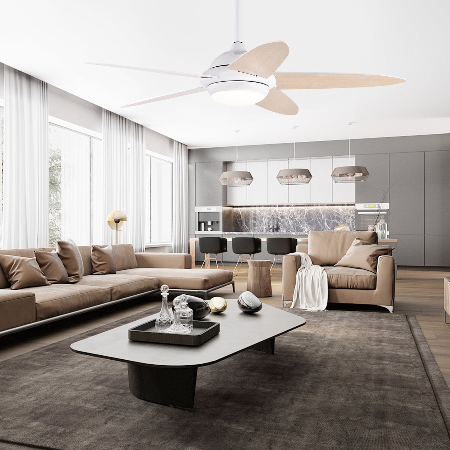 52 Inch Ceiling Fan with LED Light & 3 Adjustable Color Temperatures - White