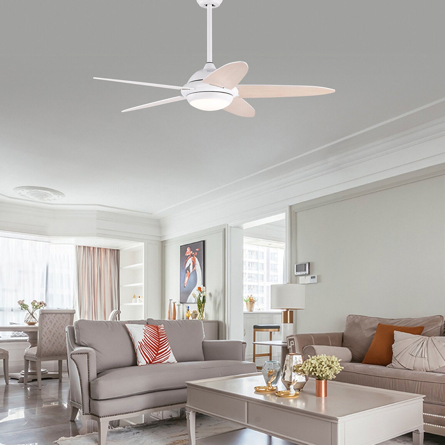 52 Inch Ceiling Fan with LED Light & 3 Adjustable Color Temperatures - White