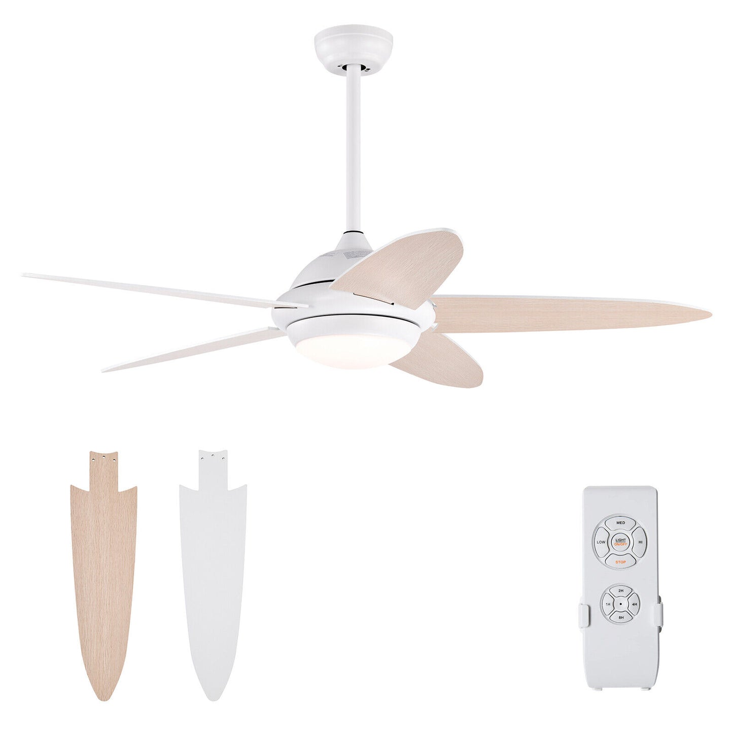 52 Inch Ceiling Fan with LED Light & 3 Adjustable Color Temperatures - White
