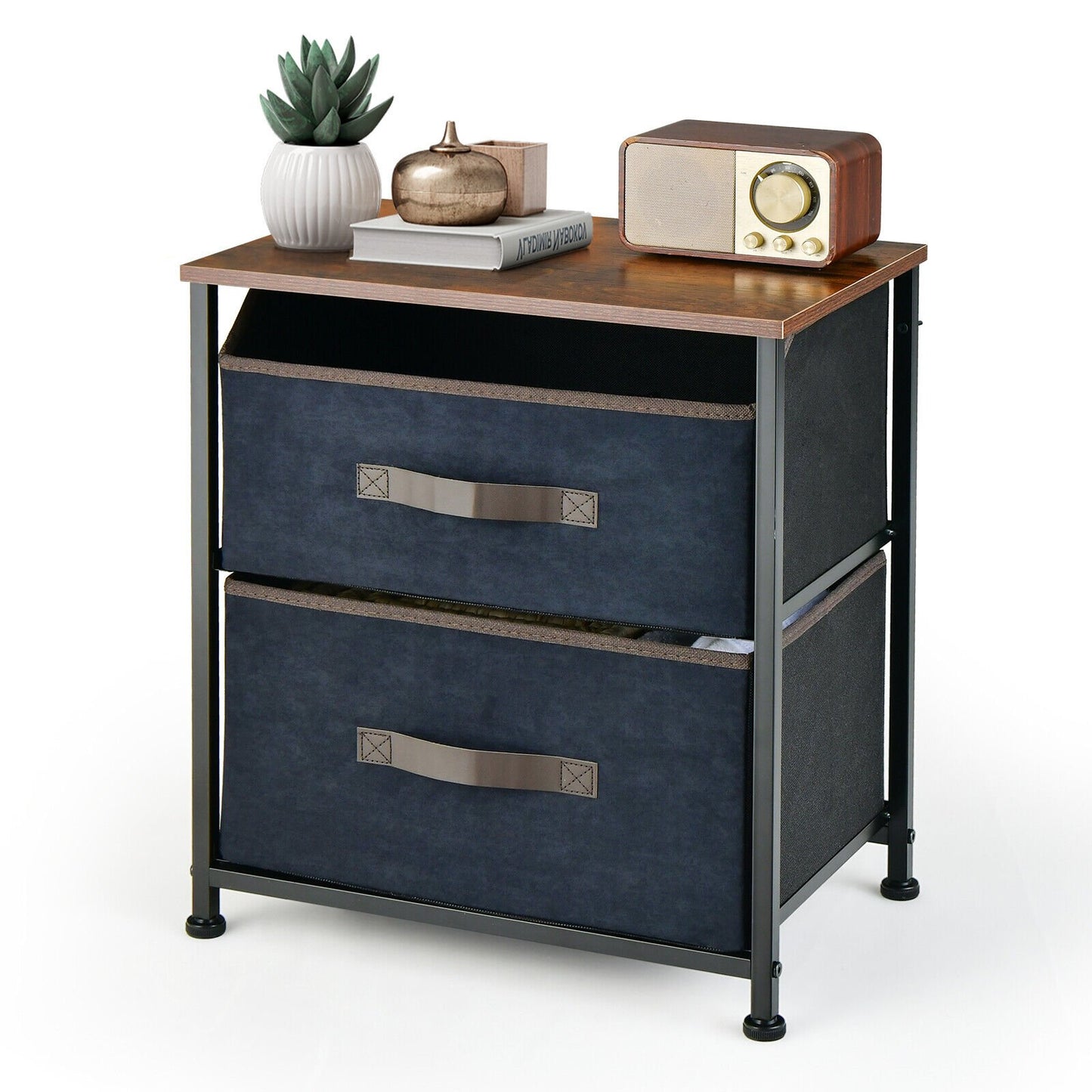 20 Inch Industrial Nightstand with 2 Fabric Drawers and Sturdy Metal Frame