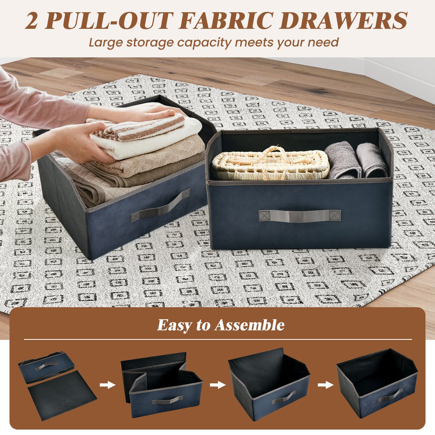 20 Inch Industrial Nightstand with 2 Fabric Drawers and Sturdy Metal Frame