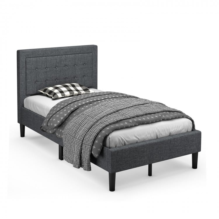 Stylish Twin Size Upholstered Platform Bed Frame with Button Tufted Headboard