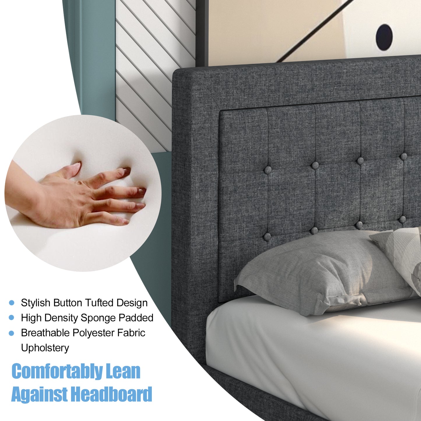 Stylish Twin Size Upholstered Platform Bed Frame with Button Tufted Headboard